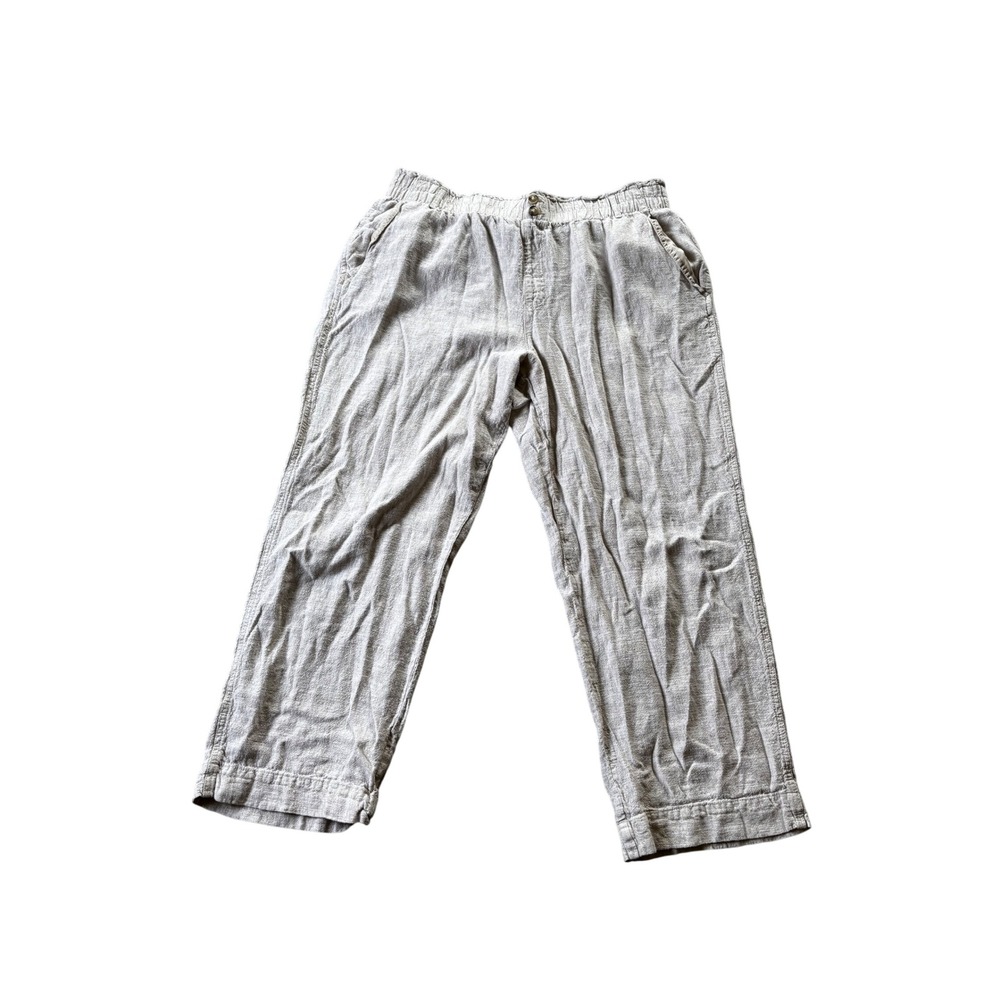 Briggs Womens Pants XL Linen Blend Elastic Waist Casual Coastal Gray